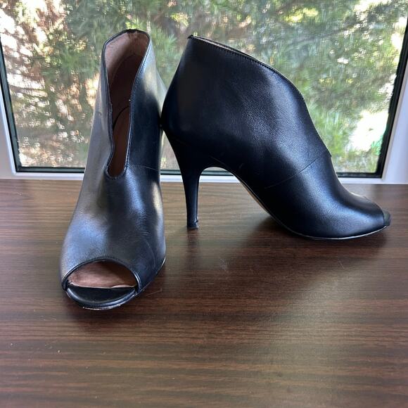 Halogen Black Leather Peep Toe Booties Size 7.5 – High Heel Ankle Boots - Picture 3 of 9